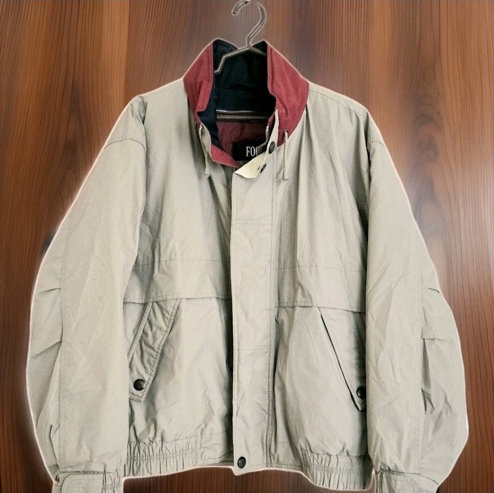 London Fog Chore Jacket Barn Coat Khaki Hodded Lined Vtg 1980's Sz L